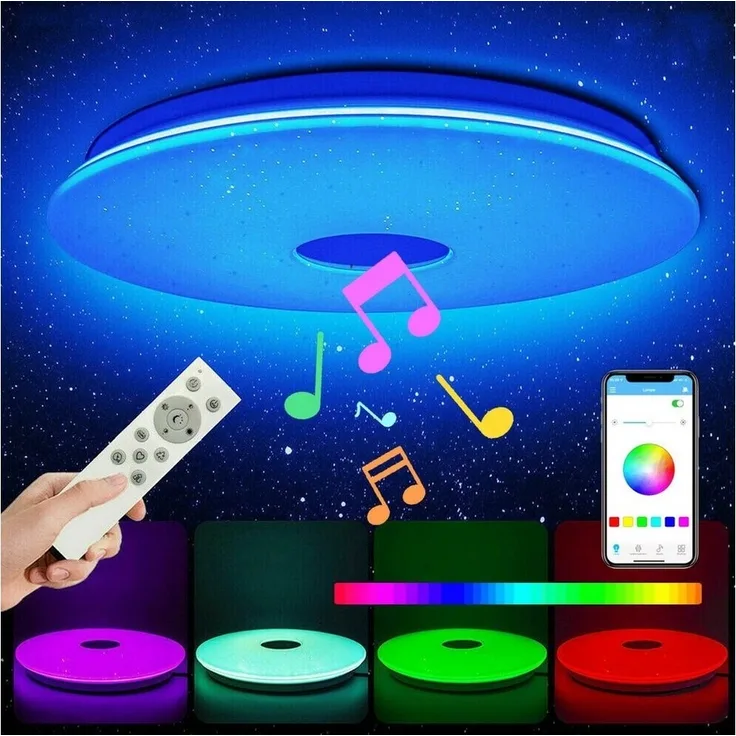 LETGOSPT Deckenleuchte LED Deckenlampe, mit Bluetooth Lautsprecher, RGB, Fernbedienung, APP, LED fest integriert, RGB, Tageslichtweiß, LED Deckenleuchte,Ø 30cm,für Badezimmer Schlafzimmer Wohnzimmer