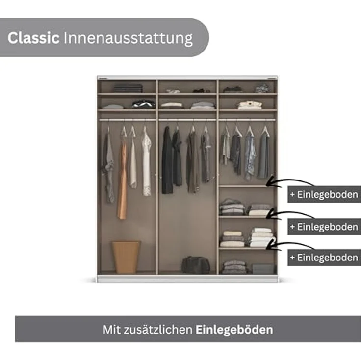 Rauch Möbel Kulmbach, Kleiderschrank mit Schwebetüren für Schlafzimmer, Kinderzimmer, Jugendzimmer, Garderobe, Flur, 3-türig, Zubehör Classic, Farbe Weiß, Breite 203 cm – Bild 7