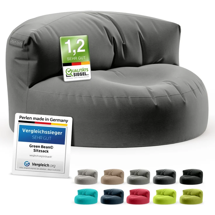 Green Bean® Sitzsack Sofa mit Füllmaterial - Lounge im Sitzsack-Design 90x50cm mit ergonomischer Rückenlehne & waschbarem Bezug - Indoor und Outdoor geeignet in Anthrazit – Bild 8