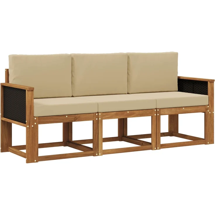 vidaXL Outdoor-Sofagarnitur 3 stk. 3-Sitzer Natur und Beige 3384944 – Bild 2