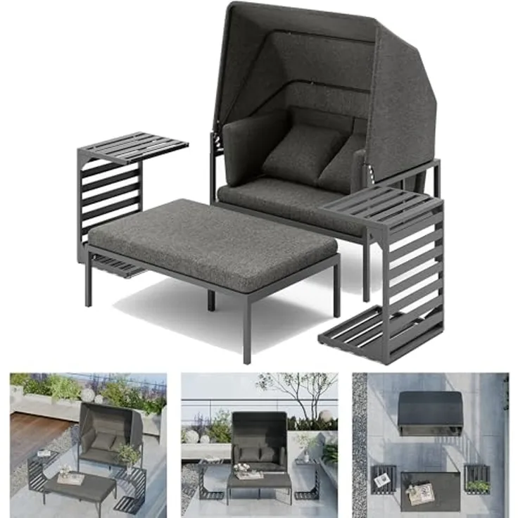 Mucola Gartenliege Aluminium Sonnenliege inkl. Sonnendach wetterfest Strandkorb Liegebett Terrassenmöbel Gartensofa Sonnenbett Outdoor-Liege