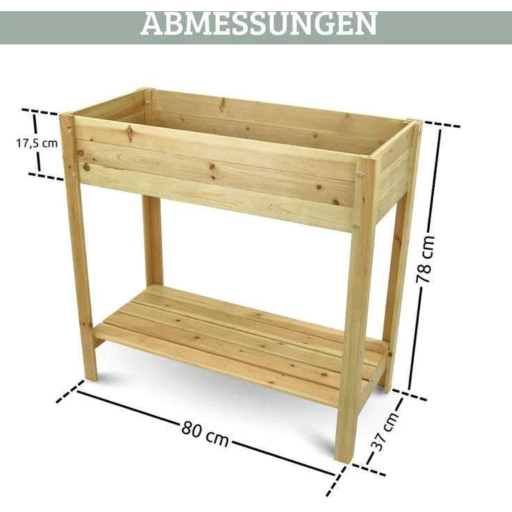 Hochbeet Balkon Holz KLEO - Inkl. Vlies & Handschuhe | Pflanzkasten hoch Blumenkasten aus Tannenholz Kräuterbeet Wetterfest, Natur – Bild 2