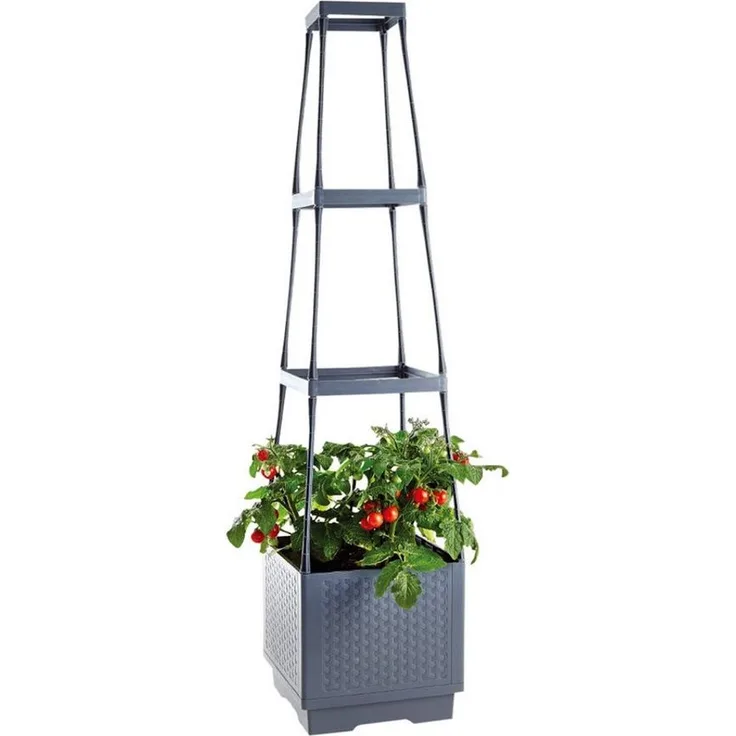 HTI-Living Pflanzkübel Pflanzturm Nessa Grau mit Rankhilfe (Stück, 1 St, 1 Pflanzkübel mit Rankgitter), für Kletter- und Tomatenpflanzen