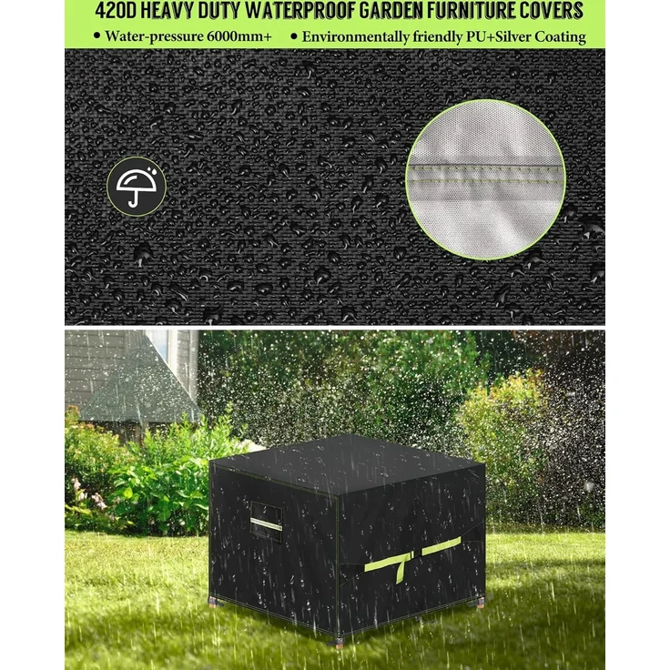VDISRR Abdeckhaube Gartenmöbel, 420D Oxford Abdeckhauben Für Tische 200 x 200 x 90 cm, Gartentische Schutzhülle mit Belüftungsöffnungen Wasserdicht, UV-beständig, Staubfest, Winterfest für Terrassenmöbel – Bild 3