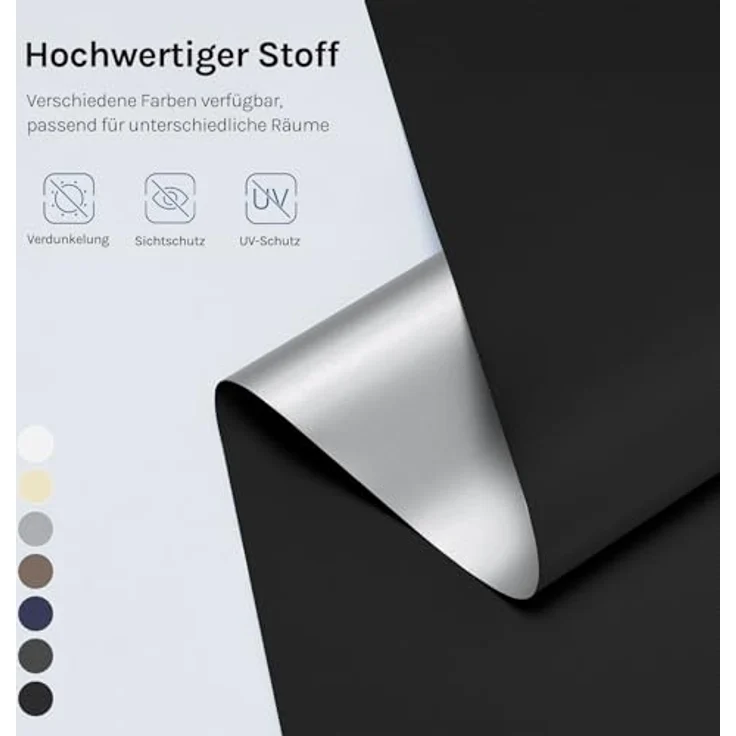 WOLTU Verdunkelungsrollo ohne Bohren, Thermo Verdunkelungsrollo mit Kette, Sichtschutz, für Türen und Fenster, Schwarz，B95 x H130 cm – Bild 3