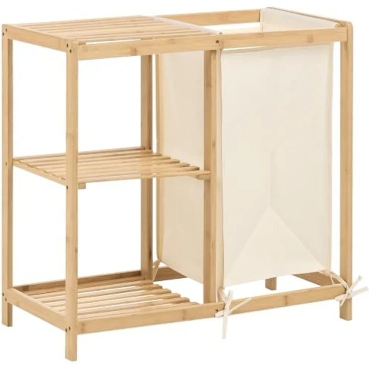 Badezimmerschrank PUILAR 68 cm mit Wäschekorb Bambus Hellbraun – Bild 5