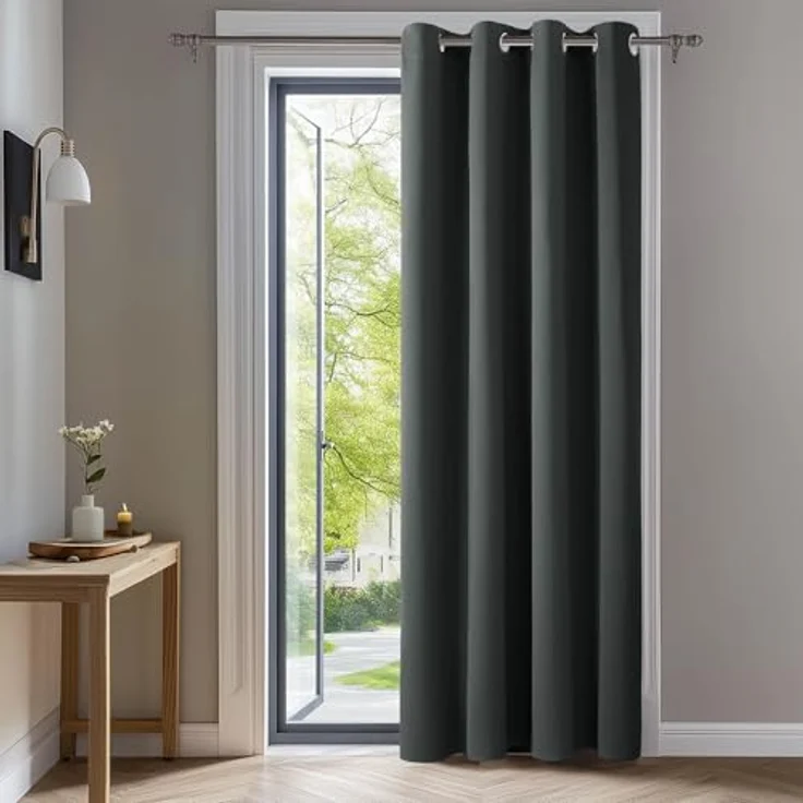 Deconovo Verdunkelungsvorhang Hitzeschutz Thermovorhang mit Ösen Dunkelgrau | 1 Stück, H260 x B140 cm, Ösenschal Vorhang, abdunkelnd, mit Sichtschutz, für Wohnzimmer und Schlafzimmer, Blackout Curtain – Bild 1