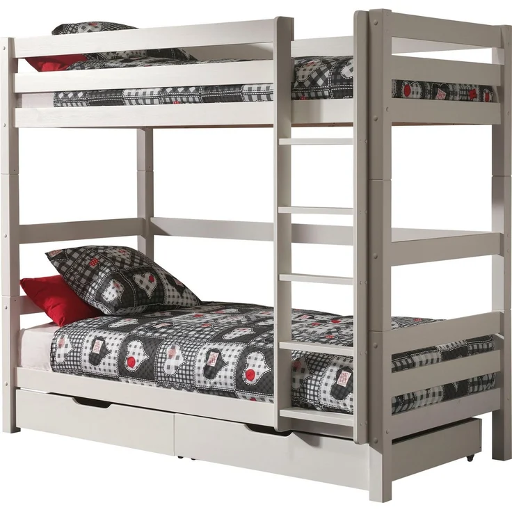 Vipack 'Pino' hohes Etagenbett 90x200 cm, weiß, Kiefer massiv, inkl. Bettschubladen – Bild 2
