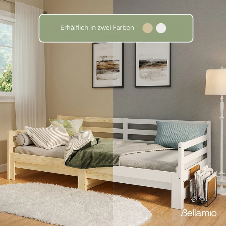 Bellamio 'Ayr' Tagesbett inkl. Lattenrost, 90x200/180x200 cm, Massivholz Kiefer, weiß, mit ausziehbarem Gästebett – Bild 8