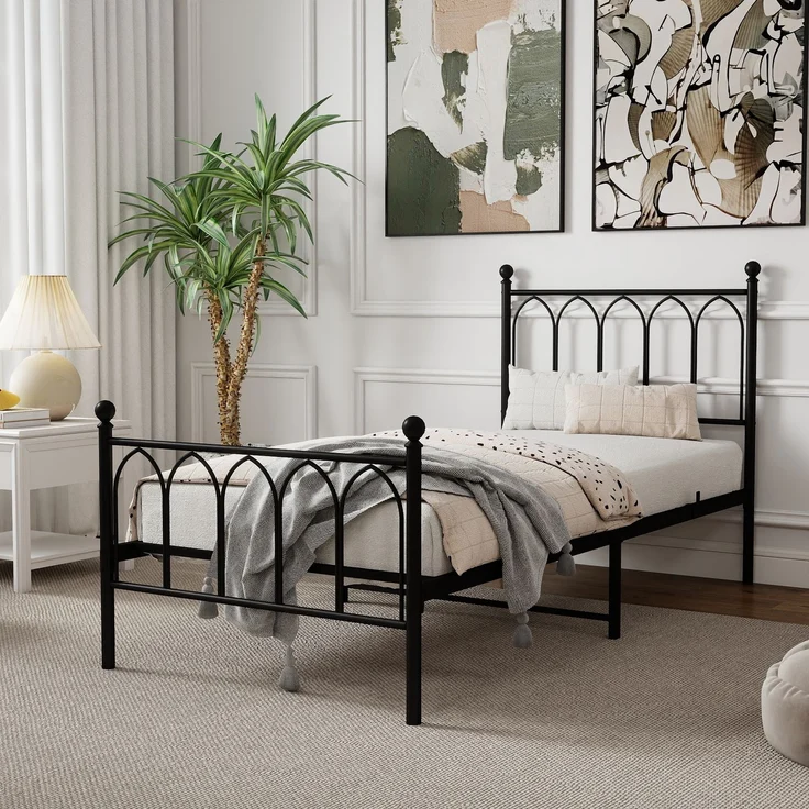 Metallbett Einzelbett Jugendzimmer mit Lattenrost Schwraz,ohne Martatze – Bild 1