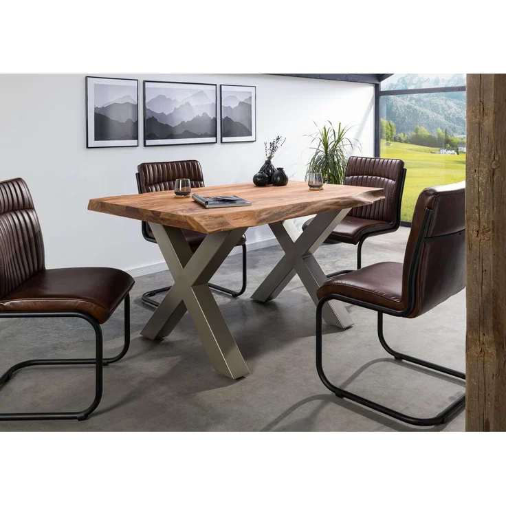 Baumtisch Sheesham 140x90x77 natur gebeizt / X-Beine silber matt FREEFORM 5 – Bild 9