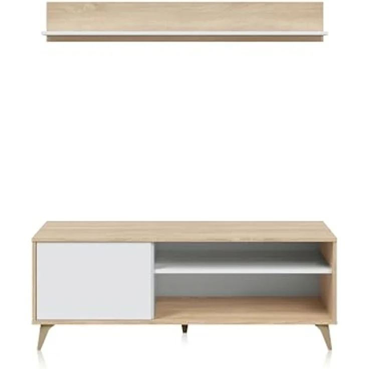 CaliCosy TV-Möbel mit 2 Nischen und 1 Tür mit seinem Wandregal Kikua Plus - L135 cm - Weiß – Bild 6
