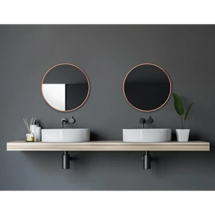 Talos Talos Spiegel rund Noble Ø 60 cm, Matt Kupfer Wandspiegel mit Aluminiumrahmen in Gold und Schwarz, modernes Design mit Lederoptik Aufhängegurt, ideal für Badezimmer und Wohnzimmer – Bild 5