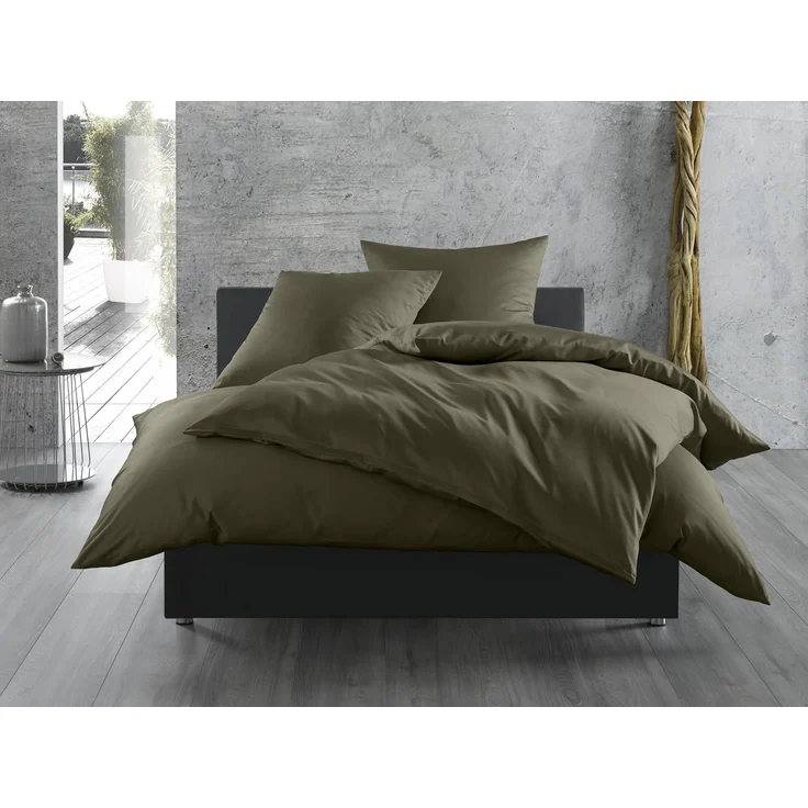 Mako-Satin / Baumwollsatin Bettwäsche uni / einfarbig dark olive Kissenbezug 40x80 cm – Bild 2
