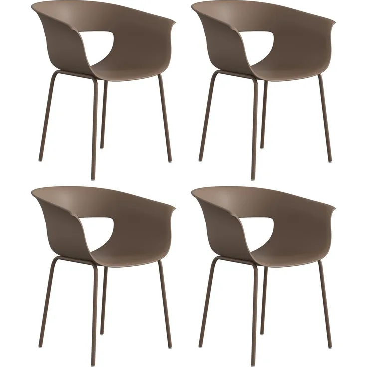 MELAYR, Gartenstühle 4er Set ergonomisch Balkonstühle mit Ausschnittdesign Armlehne Wetterfest, 61 x 51 x 74 cm, Kaffee