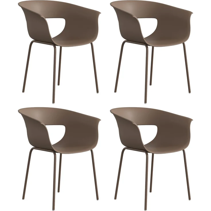 MELAYR, Gartenstühle 4er Set ergonomisch Balkonstühle mit Ausschnittdesign Armlehne Wetterfest, 61 x 51 x 74 cm, Kaffee – Bild 1