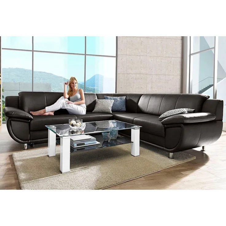TRENDMANUFAKTUR Ecksofa Rondo wahlweise mit Schlaffunktion, 267x247 cm (BxT), breite Armlehnen, L-Form, wahlweise mit Federkern bestellbar, Füße chromfarben