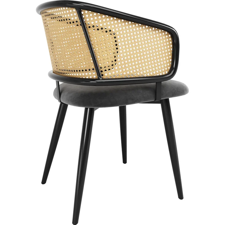 6 Esszimmerstühle mit Rattan-Rückenlehne & Samtkissen, 47x47x79 cm, Grau – Bild 8