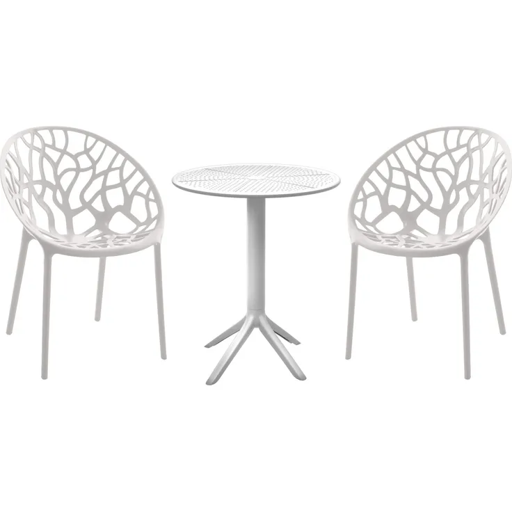 Outdoor Sitzgruppe NODAN - Kunststoff Weiß 70x70x80 cm | Gartenmöbelset 2 Personen Balkonmöbel Set Bistrotisch Terrassenmöbelset Balkonset