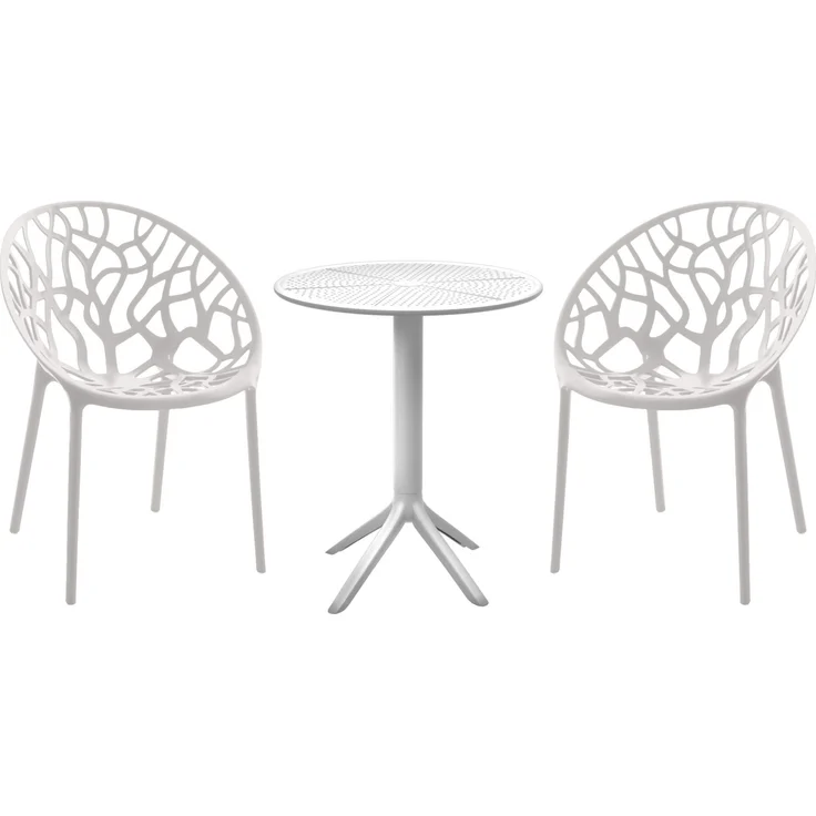 Outdoor Sitzgruppe NODAN - Kunststoff Weiß 70x70x80 cm | Gartenmöbelset 2 Personen Balkonmöbel Set Bistrotisch Terrassenmöbelset Balkonset – Bild 1