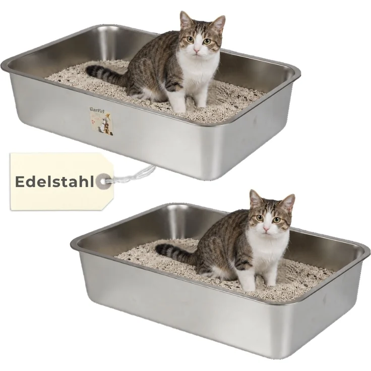 2er Set Edelstahl Katzenklo Groß Katzentoilette Edelstahl Wanne Katzenklo Metall Katzen Klo hoher Rand Geruchsarm Katzentoiletten Offen Edelstahlwanne Katzen Zubehör – Bild 1