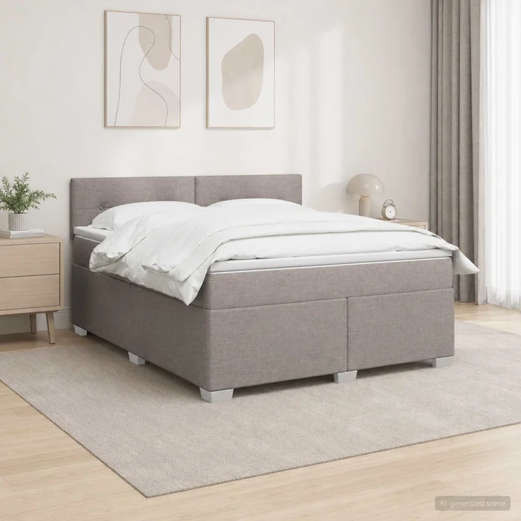 vidaXL Boxspringbett mit Matratze Taupe 140 x 200 cm Stoff 3450499 – Bild 1