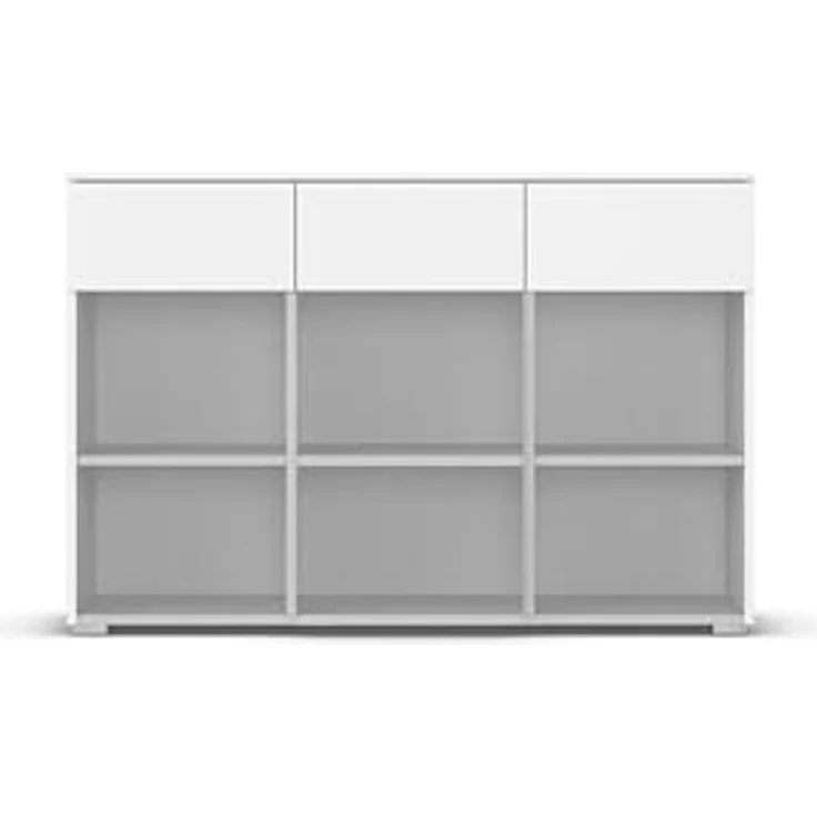 Rauch Möbel Alabama, Kommode für Schlafzimmer, Kinderzimmer, Garderobe, Flur, 3-türig, mit 3 Schubladen, SOFT-CLOSE-Fuktion, Farbe Weiß Hochglanz/Eiche Artisan, Holz, Griff Alufarben, Maße 120 x 81 x 42 cm – Bild 5
