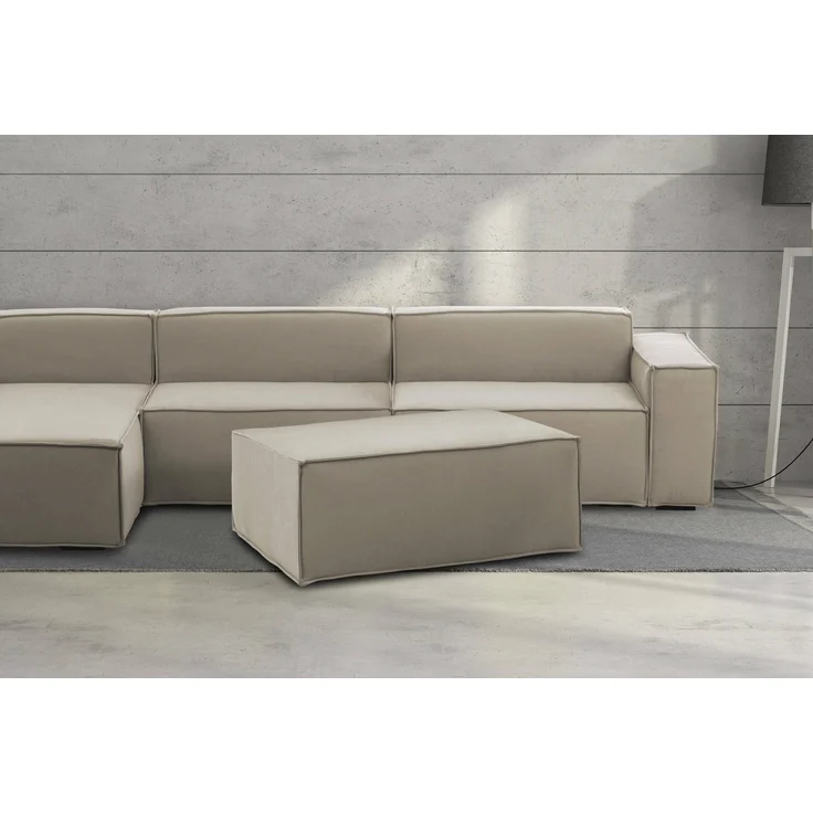 Dmora Assisi-Pouf, Wohnzimmer-Pouf, Relaxsessel aus gepolstertem Stoff, 100 % Made in Italy, 100 x 70 x 43 cm, Taupe – Bild 2