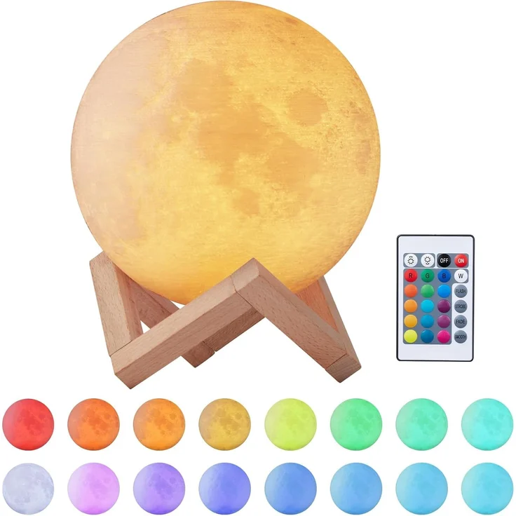 EXTSUD LED Nachtlicht 15cm Mond Lampe 16 Farben 3D Mondlampe mit Fernbedienung, Touchschalter eingebaut Batteriebetrieben dimmbar USB Wiederaufladbare, Nachtlampe Schlafzimmer Dekorative Lichter, für Kinder, M15 – Bild 1