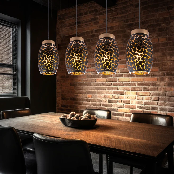 Pendelleuchte, 4 flammig, orientalisch, gold, H 120cm – Bild 4