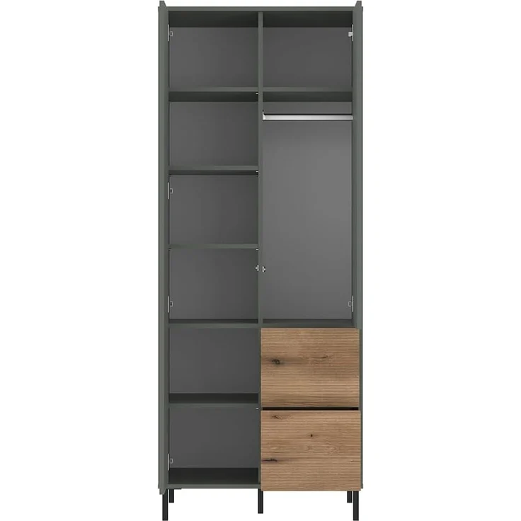 Lomadox Jugendzimmer-Set PARMA-129, (Sparset, 5-tlg, Kleiderschrank Schreibtisch Wandpaneel Kommode Bettgestell), in grau-grün mit Eiche Nb, 90x200 cm Liegefläche – Bild 2