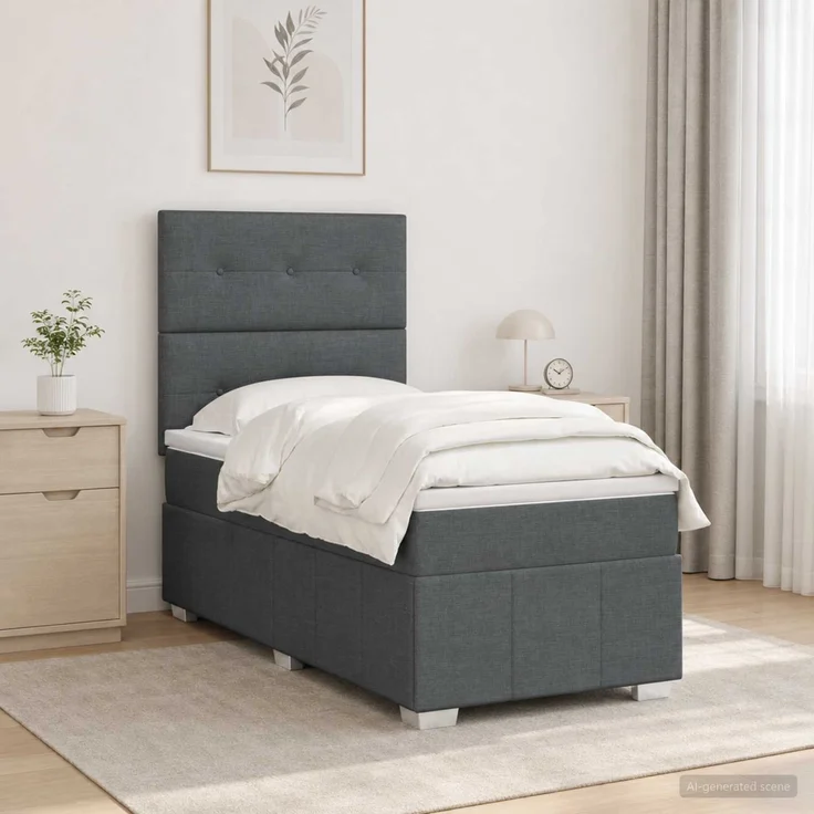 vidaXL LED Boxspringbett mit Matratze Dunkelgrau 100 x 200 cm Stoff 3455536 – Bild 1