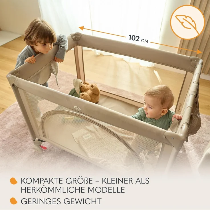 Lionelo Laura 2-in-1 Reisebett bis zu 15 kg Laufgitter von 0 bis 36 Monate Seitlicher Einstieg T25 Schaumstoffmatratze, 2 Höhenstufen, Reisetasche, Räder mit Bremse – Bild 3