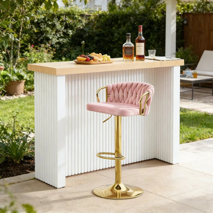 Elegante Bar-Hocker,Soft-Kissen-Tisch-Hocker,Bequeme Sitze,Küchenstuhl,Kaffeestuhl(Es ist nur ein Bar Stuhl enthalten)--Rosa--50.5x49.5x98cm--YOUDENOVA – Bild 1