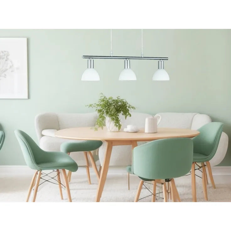 LED Balken Pendelleuchte 3 flammig Lampenschirme Glas Weiß, Breite 61cm