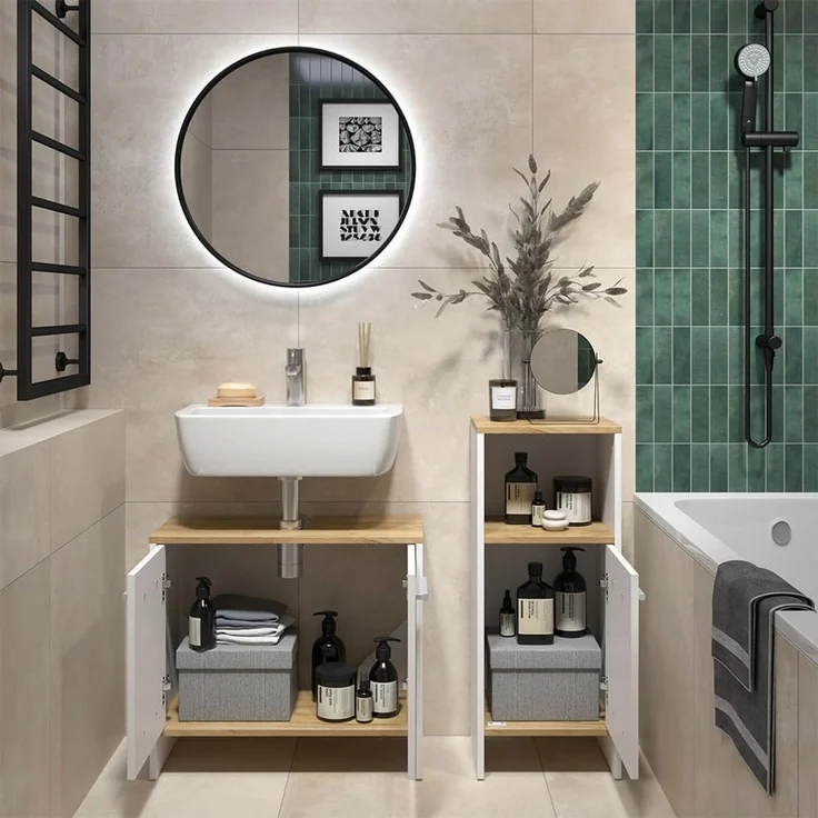 Badezimmermöbel-Set Karli Weiß/Goldkraft Eiche 2-teilig Vicco – Bild 7