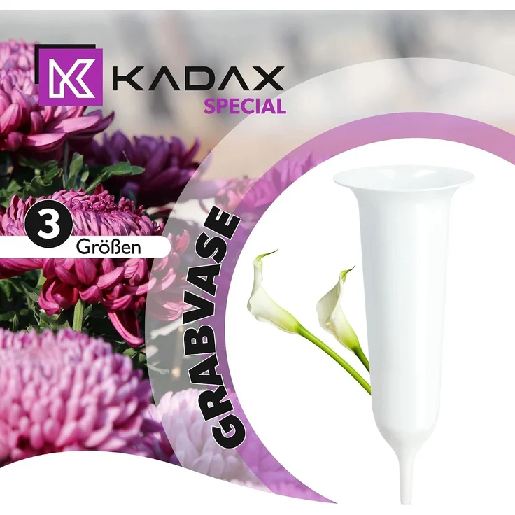 KADAX Vase Fläschchen für Friedhof 30 cm Künstliche Blumen Treibende Spitze Weiß – Bild 2