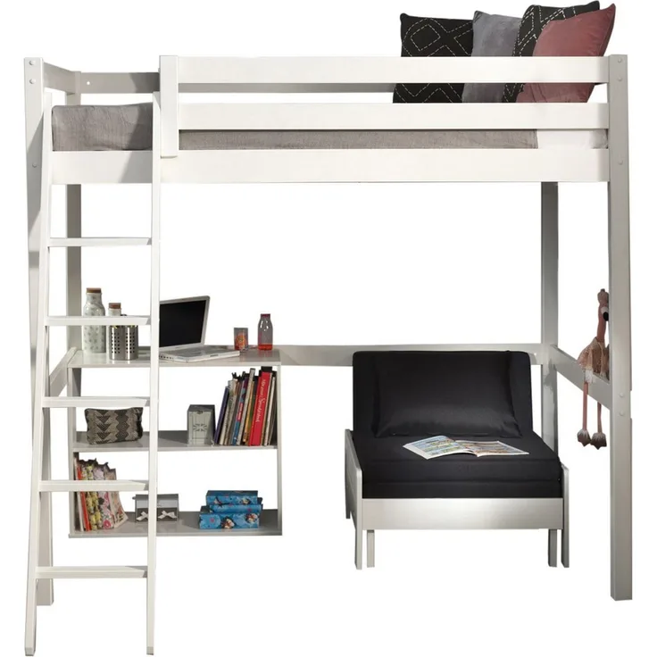 Hochbett Karolina 209x215x190 Kinderbett Massivholz+MDF Weiß