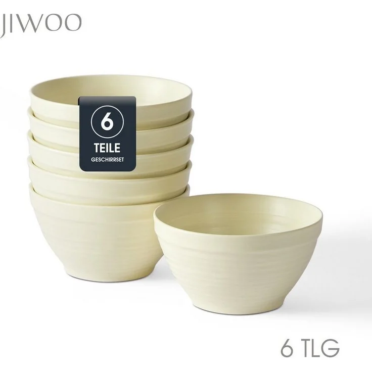 JIWOO Müslischale 6er Ø11,8cm, Frühstückschalen Eisschale Dessertschalen Obstschale, Keramik, (Schaleset, 6-tlg), Porzellan Hochwertiges Schalen gelb Mikrowellenofen Spülmaschine – Bild 5