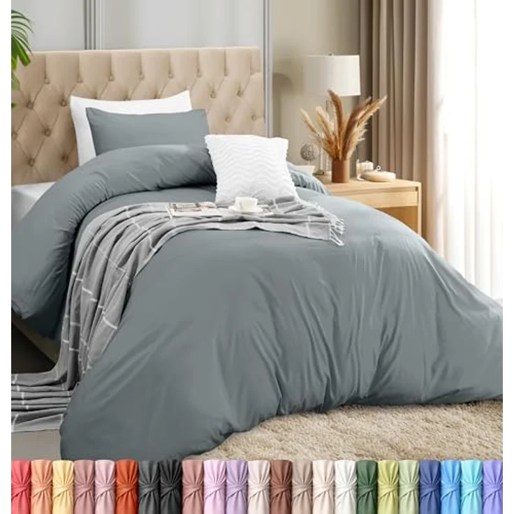 Utopia Bedding Bettbezug-Set mit Kissenbezügen – 2-teiliges Bettwäsche-Set mit Reißverschluss – 1 Bettbezug mit 1 Kissenbezug – weich gebürstete Mikrofaser (Doppelbett/XL Doppelbett, Grau). – Bild 2