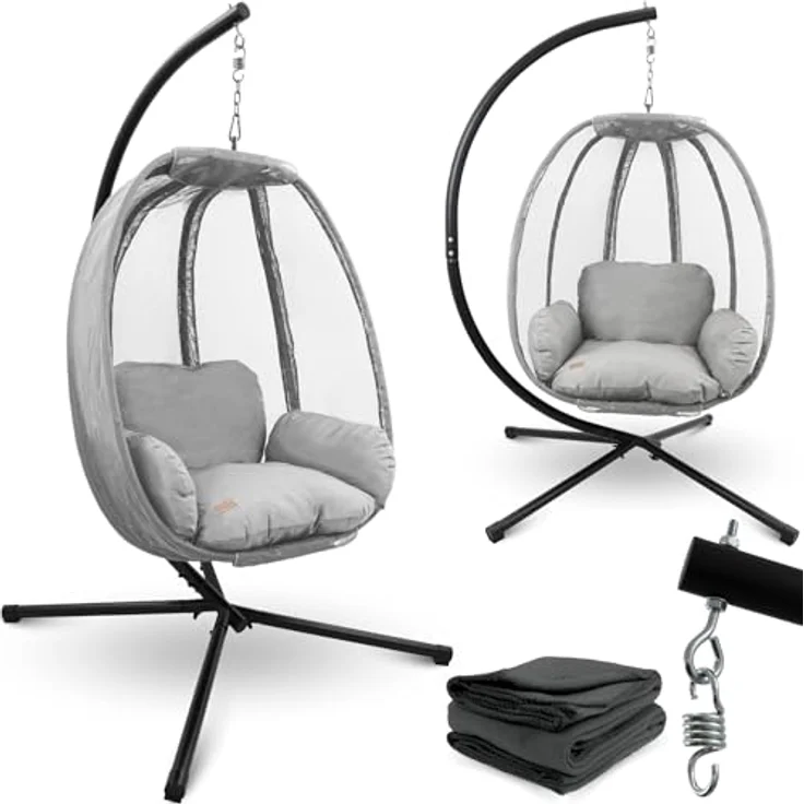 deluxe4home Hängesessel Hängekorb mit Gestell I Terrassenschaukel Hängeschaukel, inkl. Polster und Kuscheldecke – Bild 2