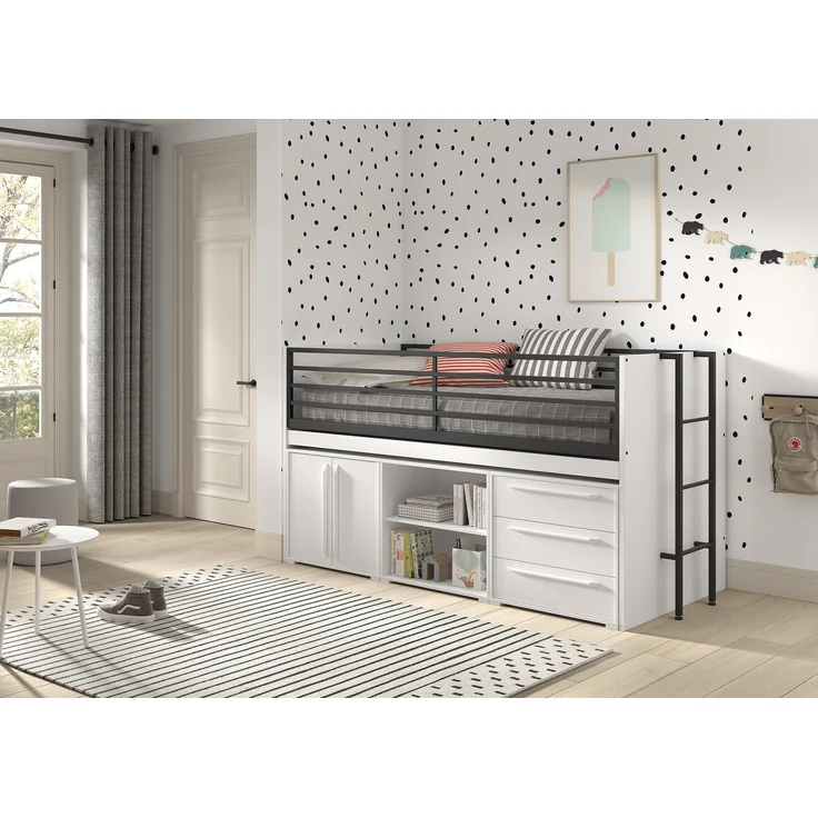 Halbhohes Bett mit Schreibtisch Regal Kommoden Sam 98 x 219 x 116.6 cm – Bild 1