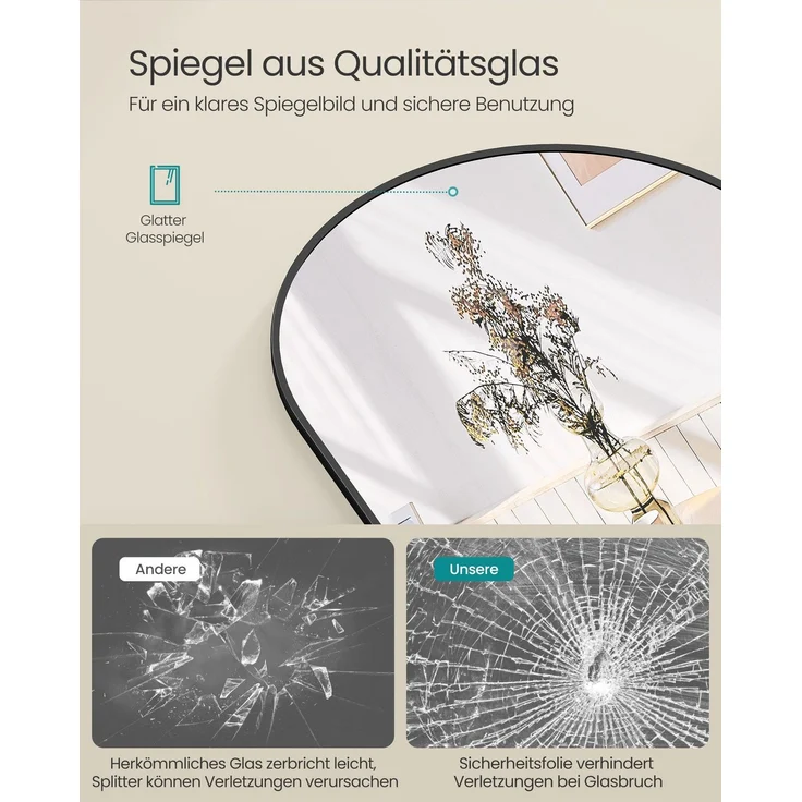 SONGMICS Ganzkörperspiegel, 160 x 50 cm, gewölbter Standspiegel, Rahmen aus Aluminiumlegierung, Hartglas, für Schlafzimmer, Wohnzimmer, Garderobe, tintenschwarz LFMDE031B01 – Bild 4