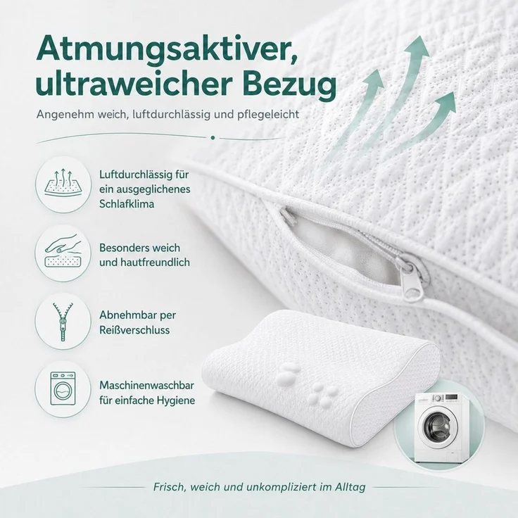 Diyarts Gelschaumkopfkissen, Füllung: Memory Foam, Seiten-, Rücken- & Bauchschläfer, 3-Schichten-System, Nackenkissen, Visco-Kissen, 3-fach höhenverstellbar, Ergonomische Nackenstütze, Massagezonen – Bild 4