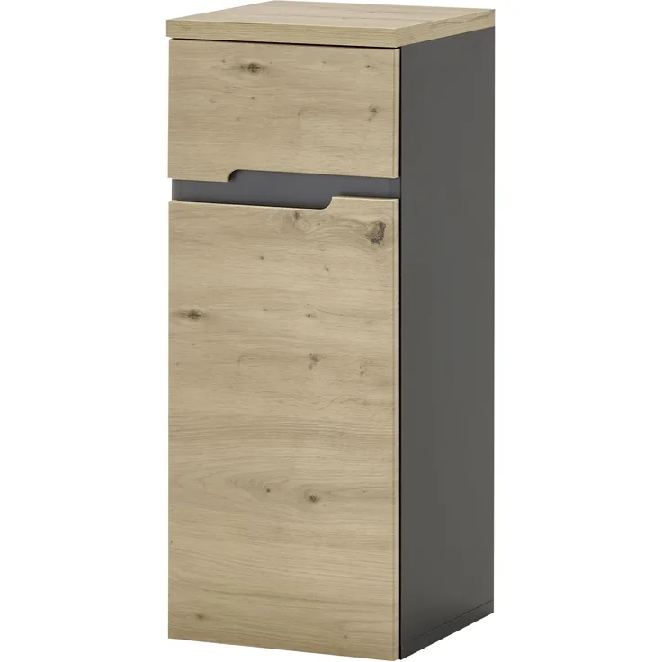Badkommode >Memphis< Grau / Artisan Eiche Dekor - 30x74x31cm (BxHxT)