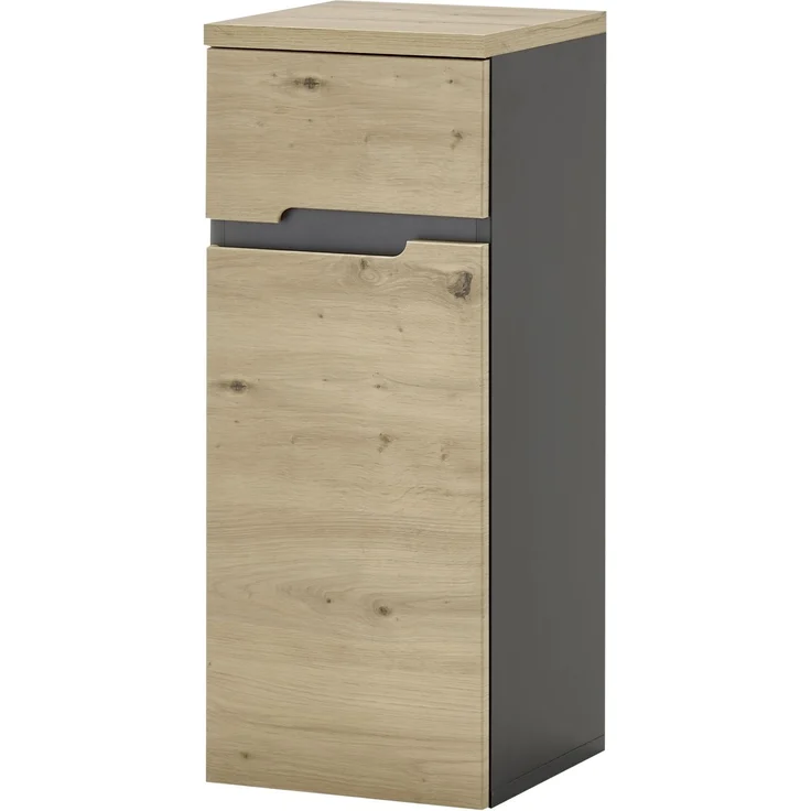 Badkommode >Memphis< Grau / Artisan Eiche Dekor - 30x74x31cm (BxHxT) – Bild 1