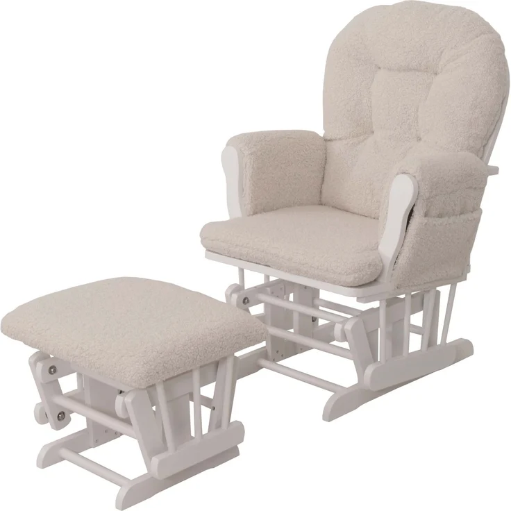 Relaxsessel HWC-C76, Schaukelstuhl Sessel Schwingstuhl + Hocker Stoff Bouclé 480g/m² Öko-Tex ~ creme Gestell weiß – Bild 9