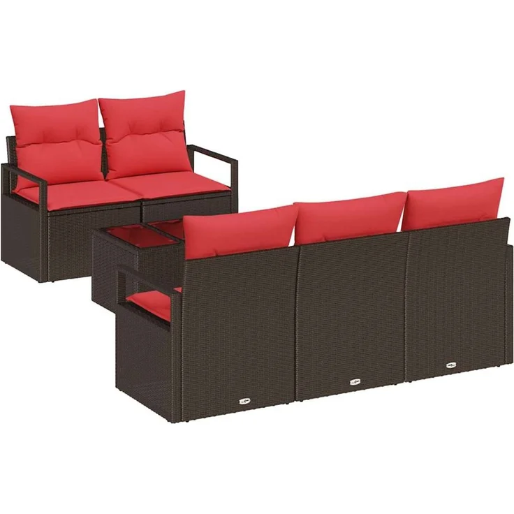 vidaXL Sofa Set 6 stk. 5-Sitzer Braun und Rot 3346264 – Bild 2