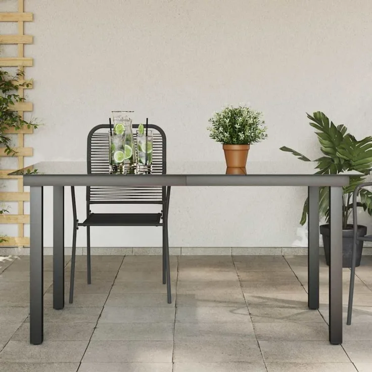 Gartentisch, Beistelltisch, Balkontisch Schwarz 150x90x74 cm Aluminium und Glas