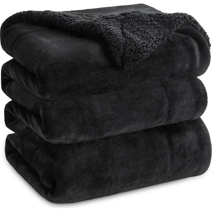 BEDSURE Sherpa Kuscheldecke Flauschig 230x270 - Sofadecke, Schwarz | Dicke Wolldecke, Weich Tagesdecke, Geschenke für Frauen, Warm Wohndecke für Couch, Schlafzimmer & Wohnzimmer,Waschbar